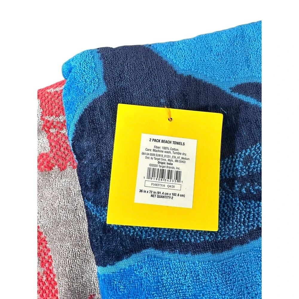 Sun Squad 2-Pack Beach Towels Blue Shark & Gray Crab Print 36